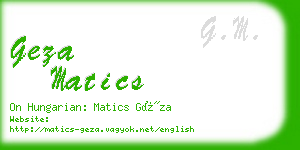 geza matics business card